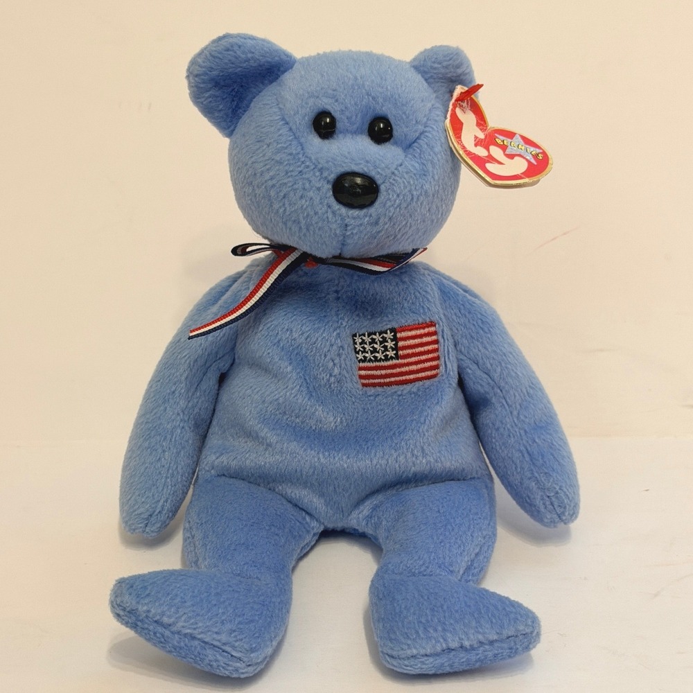 Ty Beanie Baby America Bear Blue 9/11 Memorial American Flag 2001 Plush Toy